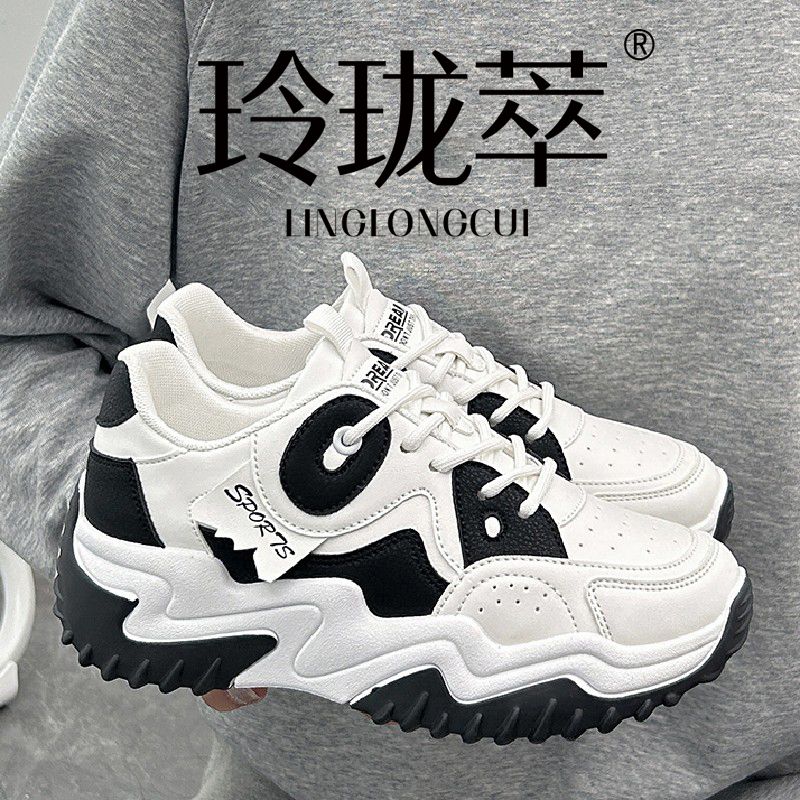 厚底老爹鞋女2023新款秋季女鞋百搭輕便圓頭配裙子高顏值休閒運動
