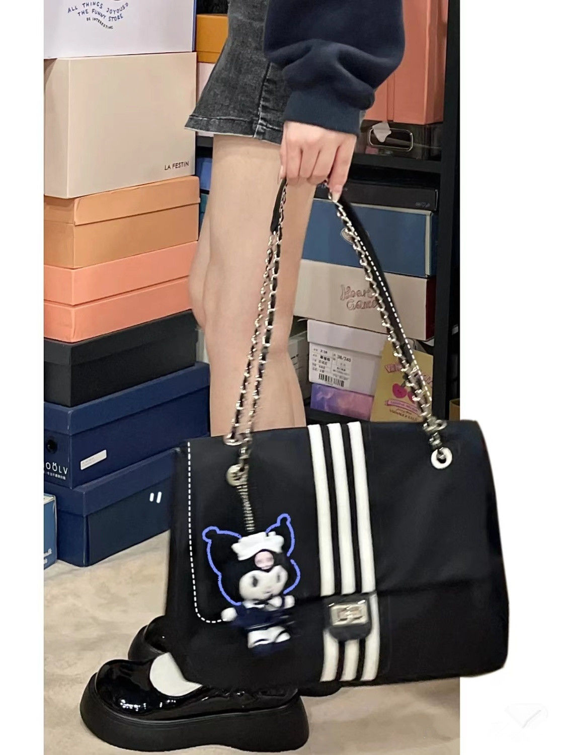 大容量包包女2023新款高級感牛津布托特鏈條流浪包通勤單肩斜挎包