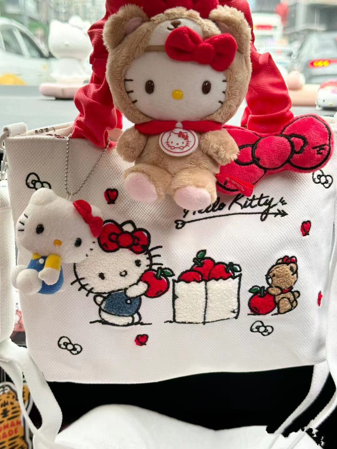 HelloKitty可爱刺绣帆布手提包斜跨单肩包便携式外出购物袋托特包