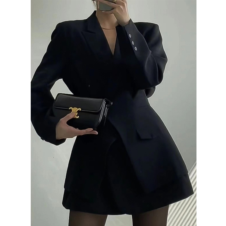 黑色西裝外套女春秋季新款時尚高級感中長款氣質潮流黑色西裝裙