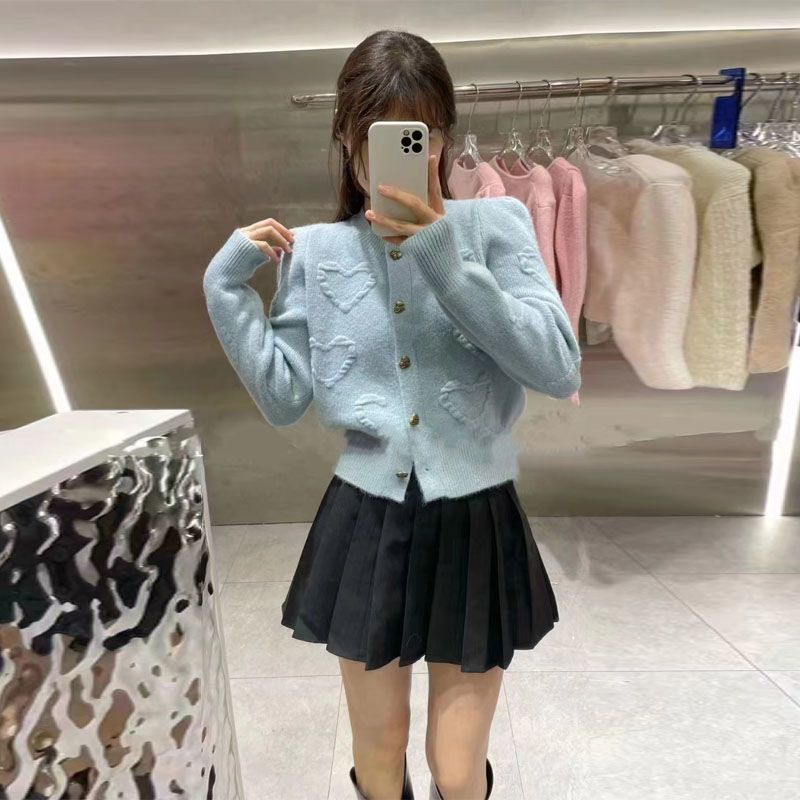 時尚洋氣愛心針織開衫外套女2023新款顯瘦甜美清新設計感毛衣上衣