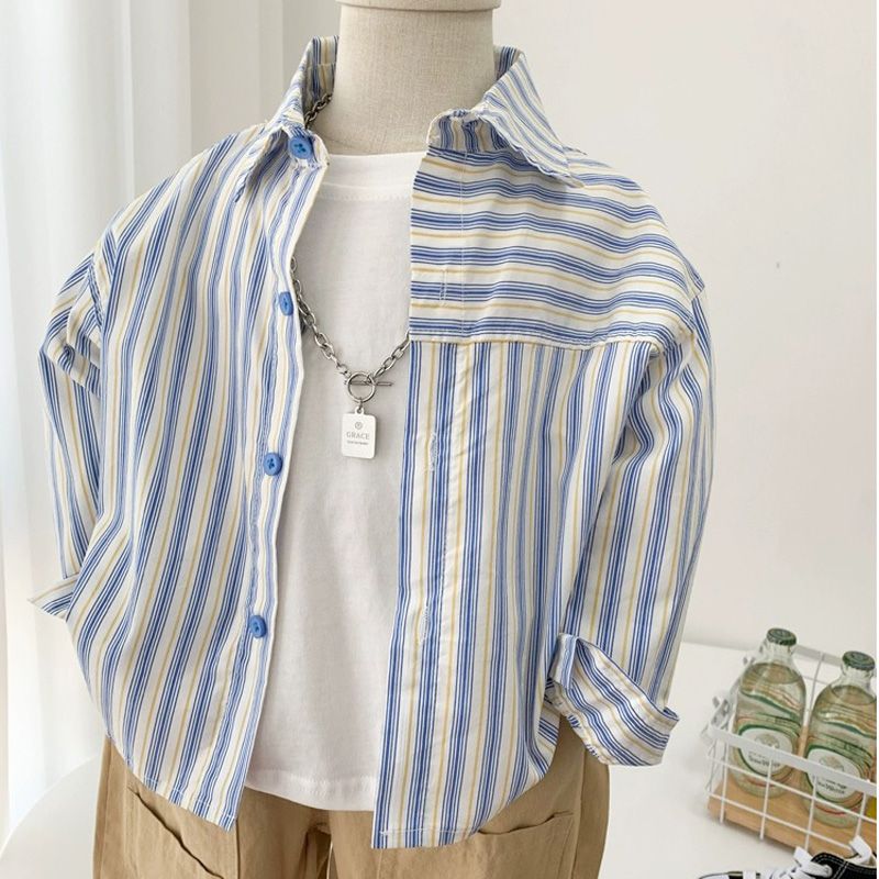 Children's shirts, boys' striped shirts, spring and autumn 2023 autumn new style, little boys, casual, cool tops