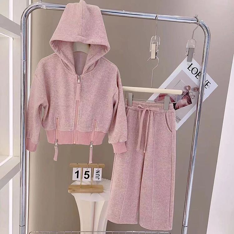 Girls' Autumn Clothes Suit, Children's Korean Style Fashionable Casual Internet Celebrity Hooded Sweatshirt Sports Wide Leg Pants Two-piece Set