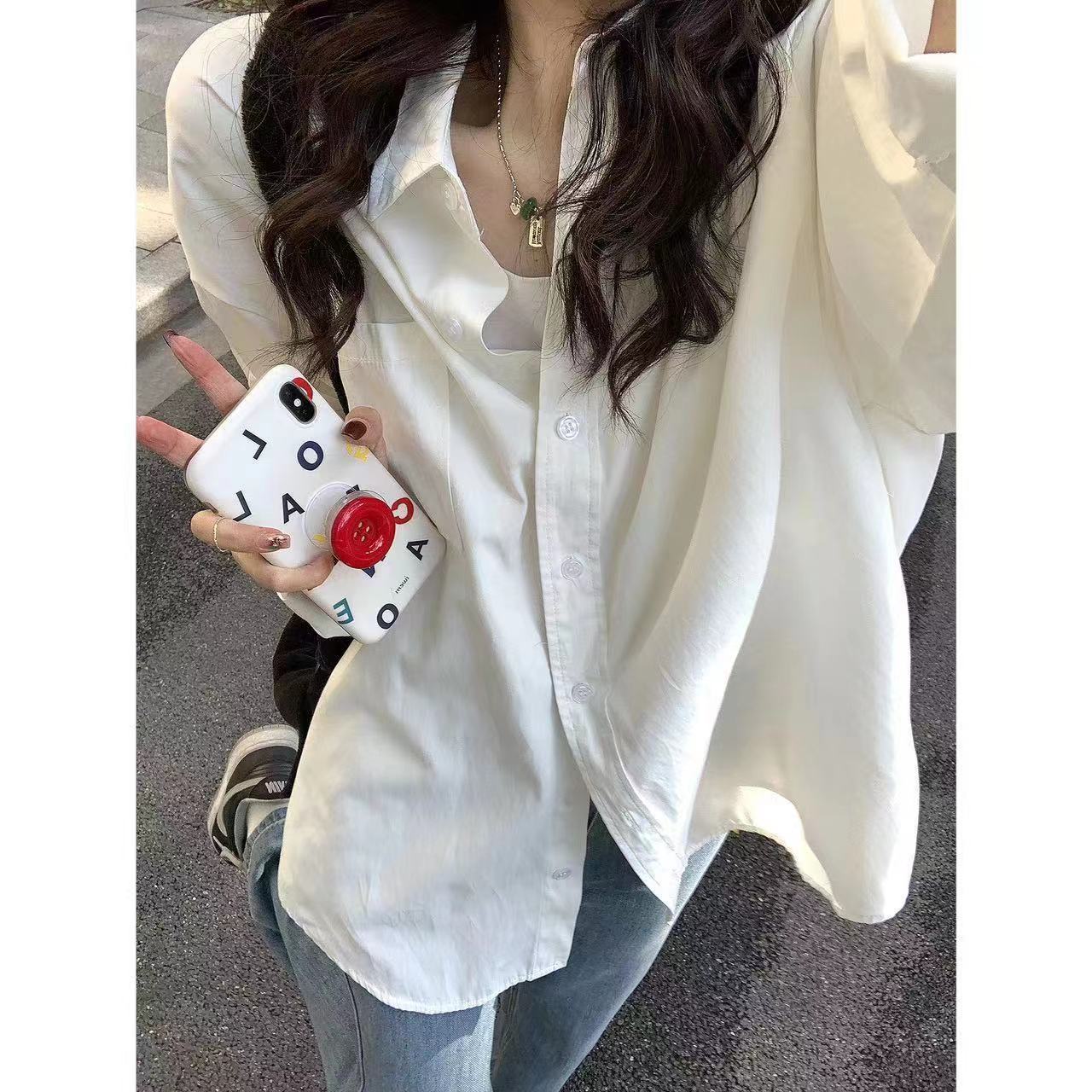 CONGRAZIO秋季新款韩系chic长袖白衬衫女复古宽松设计感小众上衣