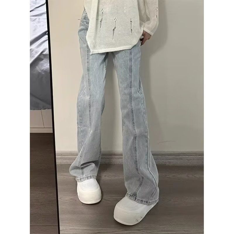 美式復古微喇叭牛仔褲女秋季新款大碼高腰設計感小眾闊腿拖地褲子