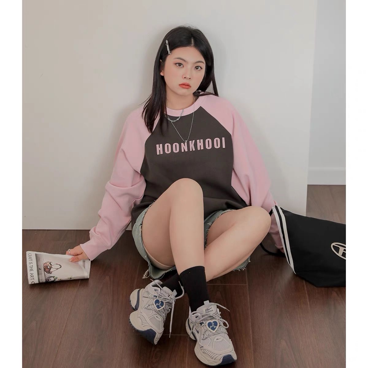 200斤大碼女裝美式插肩袖衛衣女初秋新款胖mm寬鬆顯瘦遮肉上衣ins