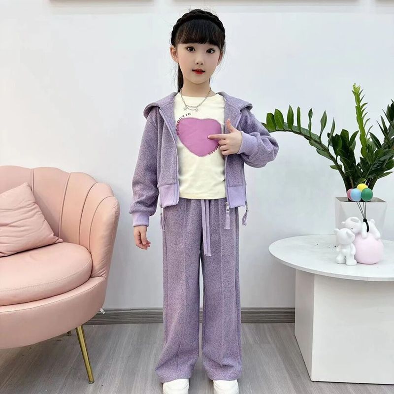 Girls' Autumn Clothes Suit, Children's Korean Style Fashionable Casual Internet Celebrity Hooded Sweatshirt Sports Wide Leg Pants Two-piece Set