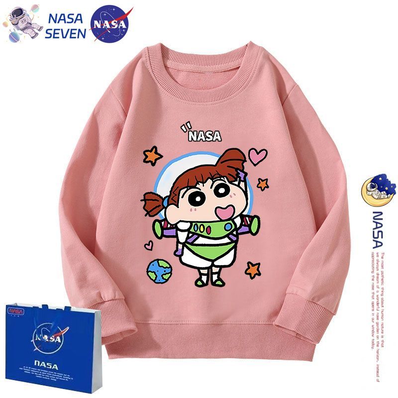 NASA卡通蠟筆小新圓領衛衣男女童秋冬季純棉長袖可愛洋氣中大童裝