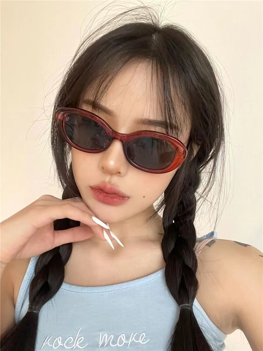 個性小框太陽鏡女復古新款橢圓框時尚嘻哈紅色墨鏡潮女歐美眼鏡