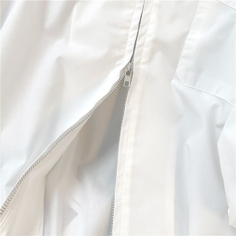 POLO领白色长袖衬衫女早秋季新款拉链设计感衬衣百搭宽松显瘦上衣