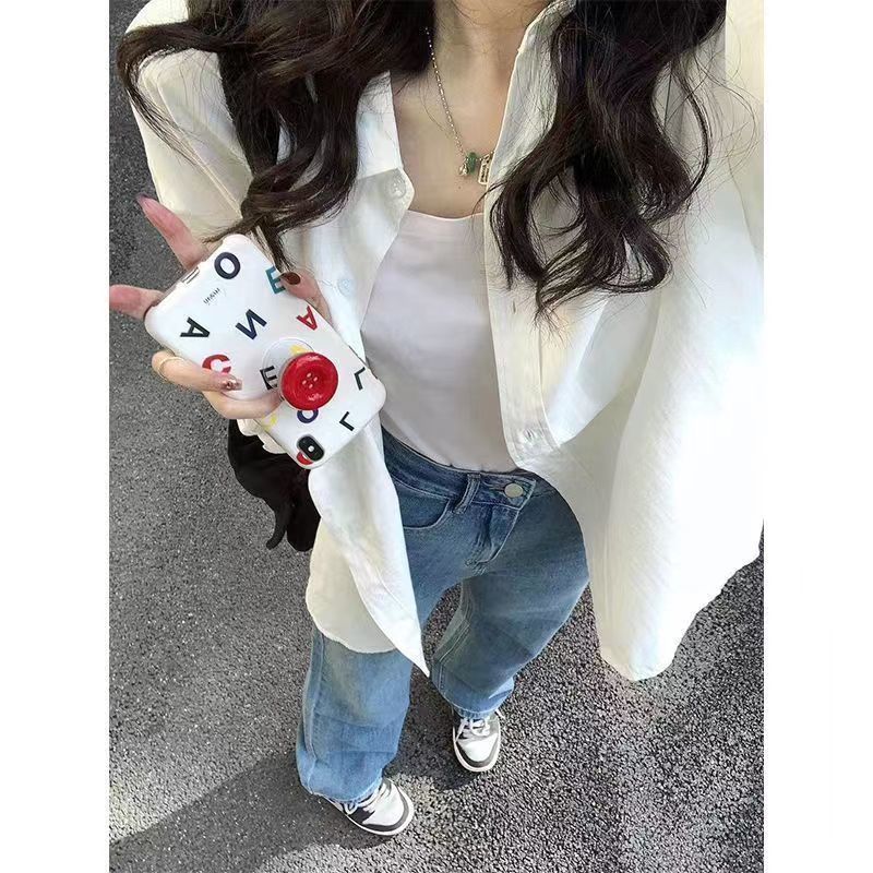 CONGRAZIO秋季新款韩系chic长袖白衬衫女复古宽松设计感小众上衣