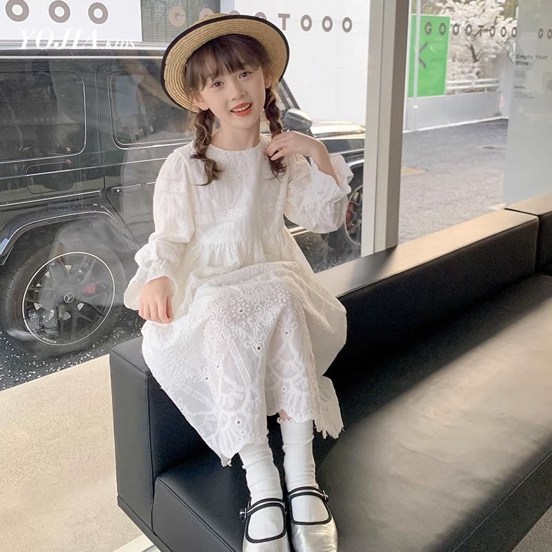 女童連衣裙春秋款2023新款洋氣法式女孩公主裙白色兒童秋裝裙子