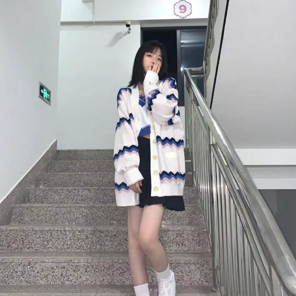 針織開衫女秋冬新款日系復古寬鬆百搭慵懶風彩色條紋毛衣薄款外套