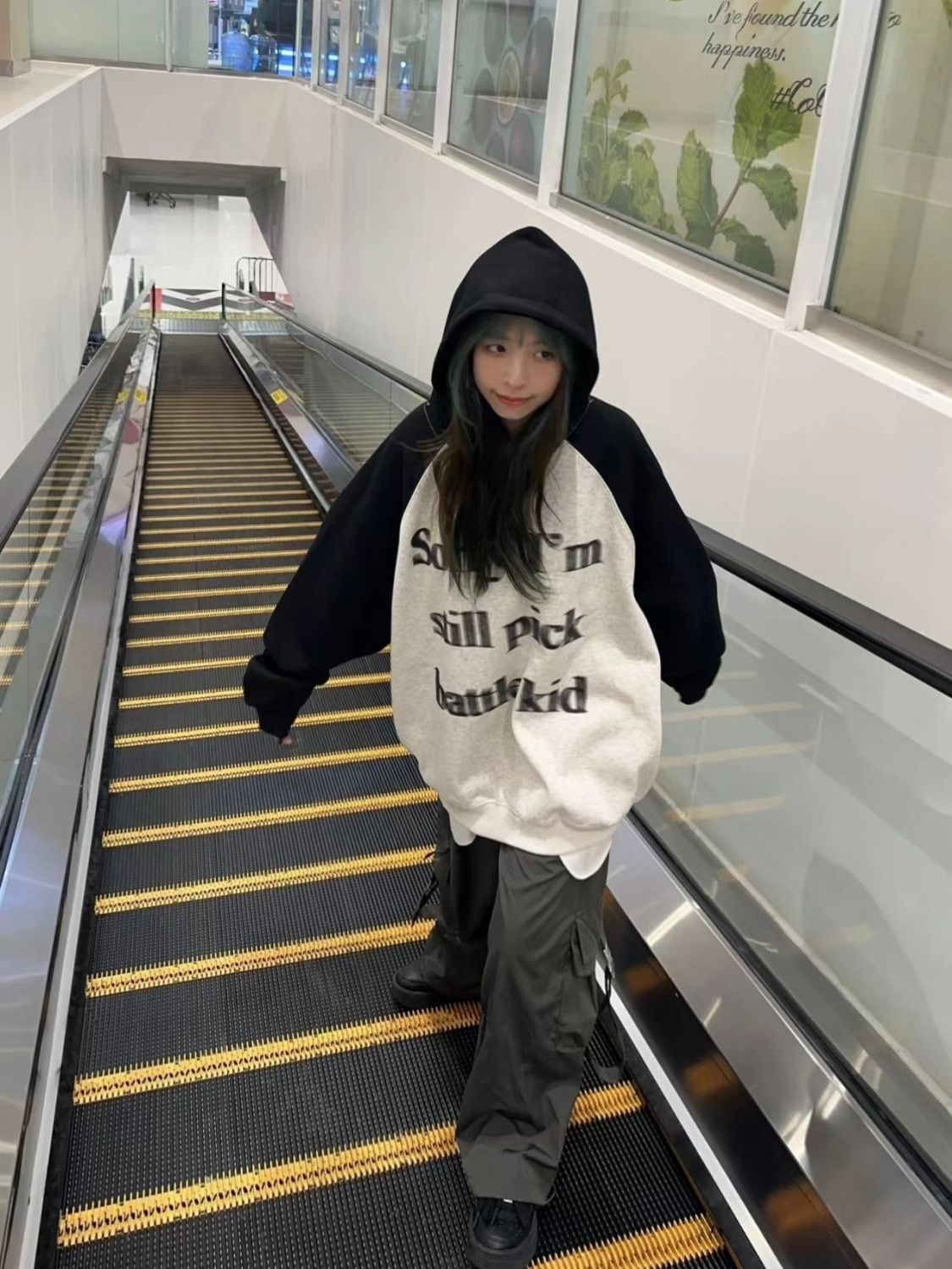 美式復古oversize拼色情侶加絨衛衣秋冬季寬鬆百搭薄款連帽衫女潮