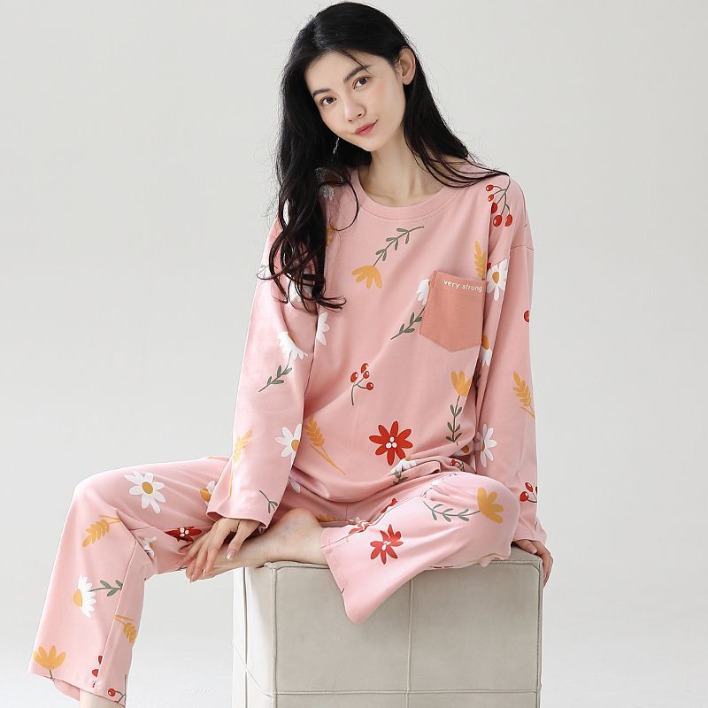 高檔純棉睡衣女春秋季寬鬆長袖大碼套裝甜美可愛冬天可外穿家居服