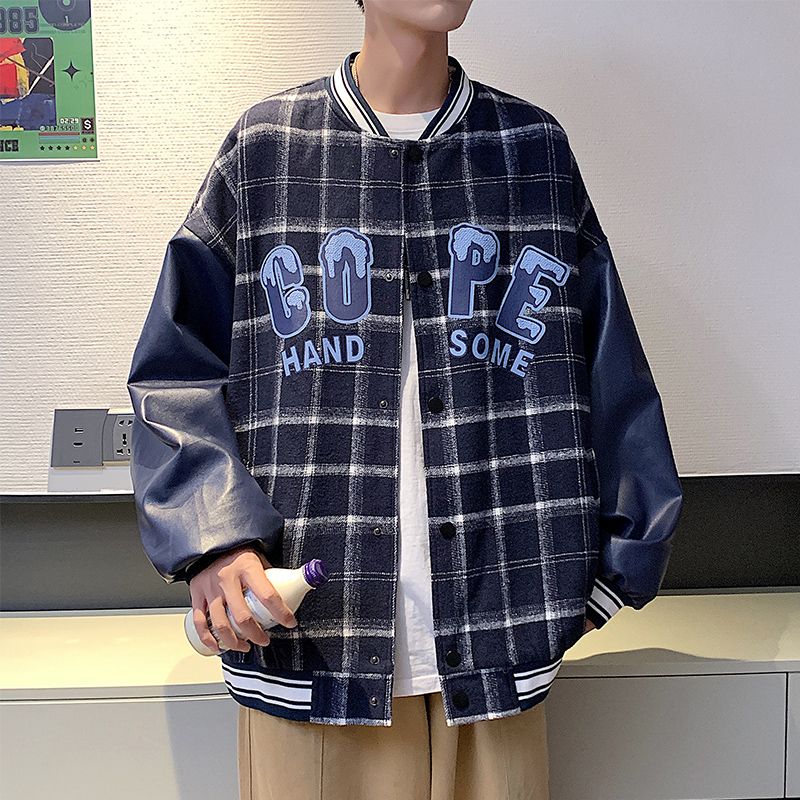 夾克男士外套春秋棒球衣服港風潮流2023新款圓領牛仔休閒秋裝男裝