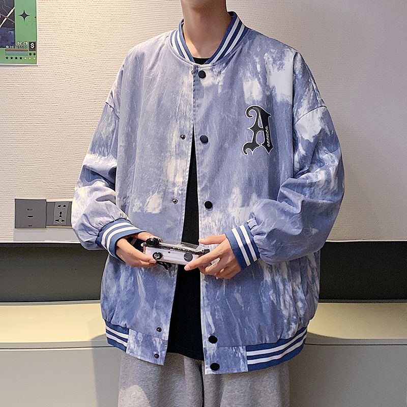 夾克男士外套春秋棒球衣服港風潮流2023新款圓領牛仔休閒秋裝男裝