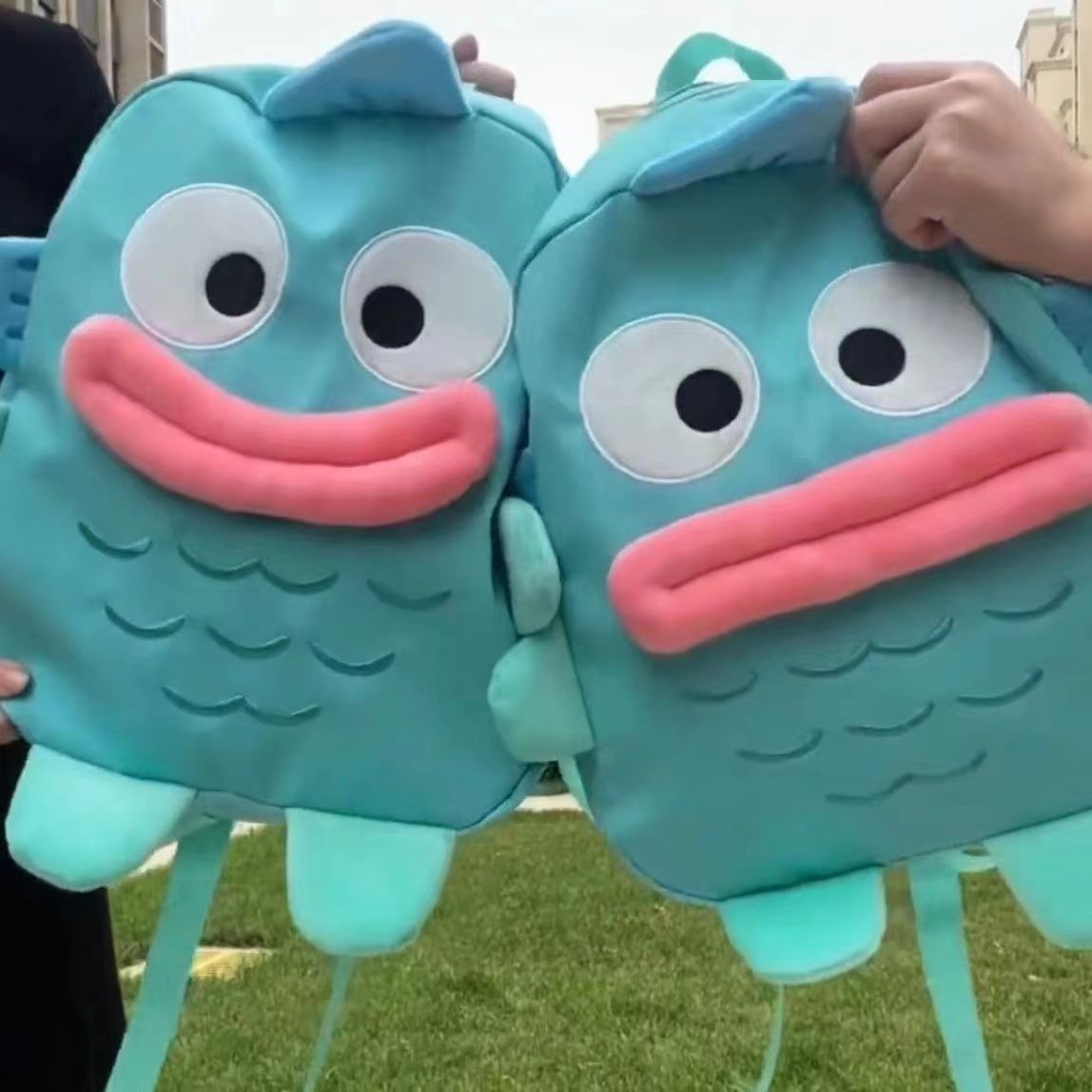 2023 New Japanese Cute Cartoon Big Mouth Fish Backpack Ugly Cute Blue School Bag Large Capacity Backpack for Men and Women
