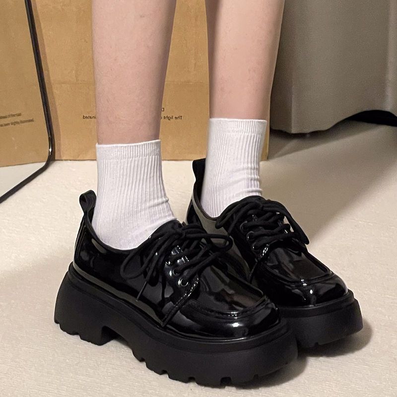 Hot girl thick-soled Mary Jane small leather shoes for women ins British college style 2023 new heightening and versatile jk single shoes