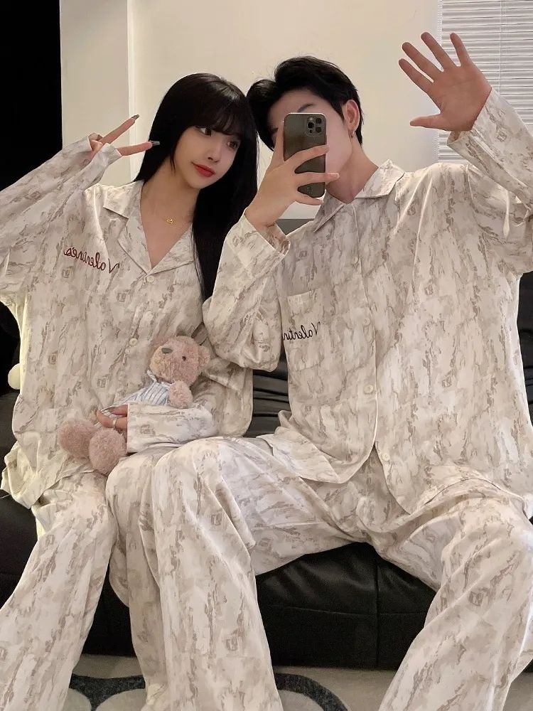 情侶睡衣女春秋冬季男士薄款長袖爆款網紅ins風高級感家居服套裝