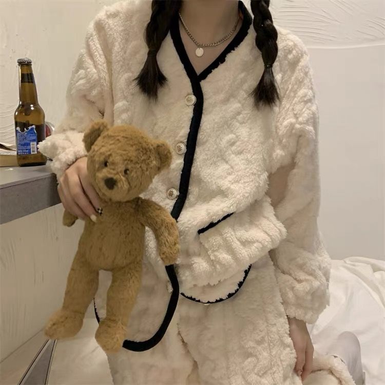 珊瑚絨睡衣女士秋冬季新款ins可愛學生加厚法蘭絨家居服套裝冬天