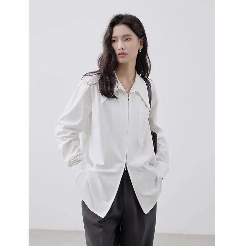 CONGRAZIO韩系洋气小众设计感拉链女年新款不规则polo领上衣