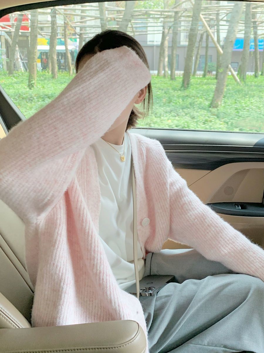 PROMONE/ 芝芝桃桃 混色V領開衫毛衣女春秋新款寬鬆慵懶針織外套