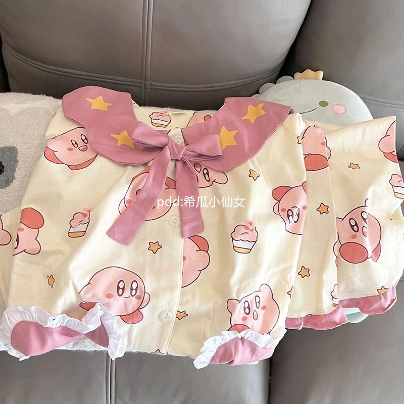 ins風可愛星之卡比睡衣女春秋季長袖長褲學生卡通家居服套裝外穿