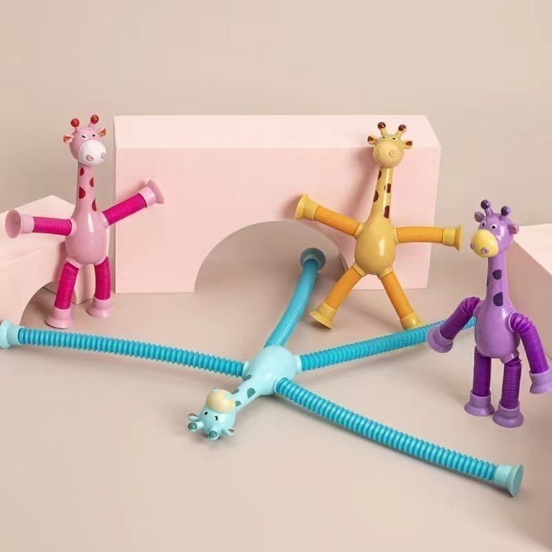发光百变长颈鹿伸缩管玩具儿童益智玩具卡通吸盘亲子互动解压玩具
