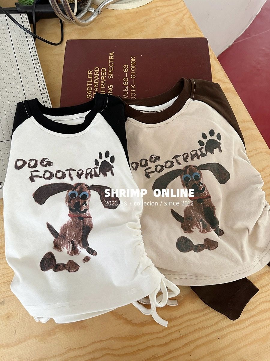 Girls long-sleeved T-shirt  autumn clothing girls Korean pure cotton girl group style cartoon puppy bottoming long-sleeved top trendy
