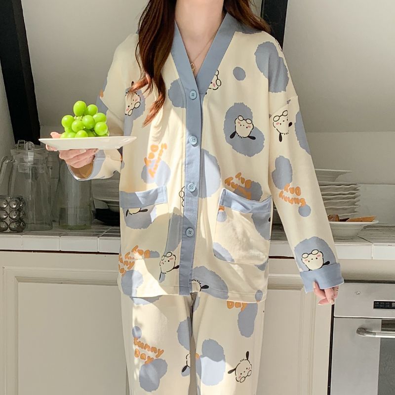 新款睡衣女春秋季長袖和服開衫套裝學生宿舍冬天韓版家居服可外穿