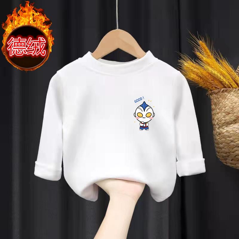 Children's warm bottoming shirt, autumn and winter clothing for boys and girls, double-sided German velvet slim-fitting top, baby style long-sleeved T-shirt