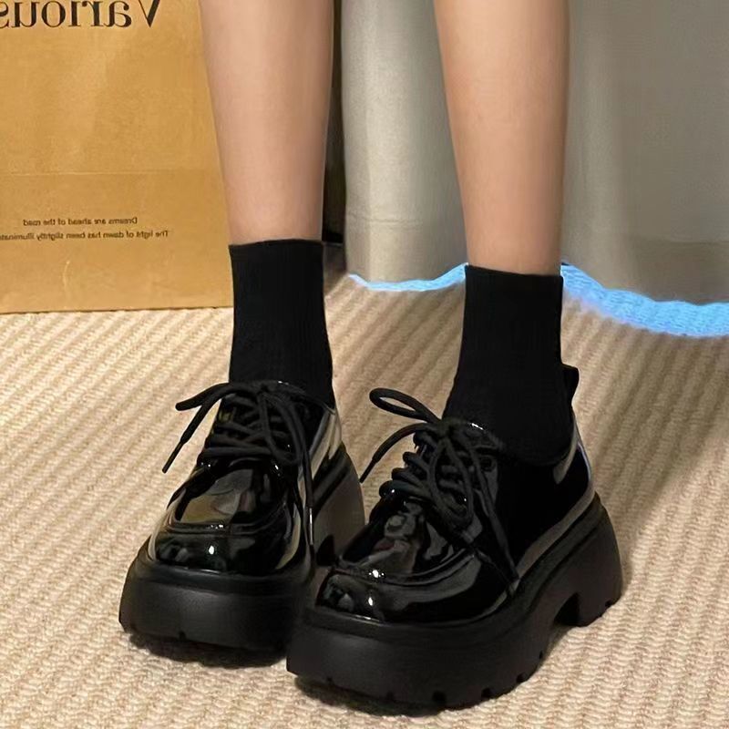 辣妹厚底小皮鞋女ins潮英倫學院風2023新款增高百搭日系jk單鞋子