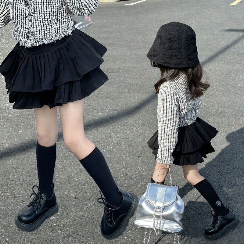 Korean style girls style cake skirt 2023 autumn new little girl college style versatile pleated skirt