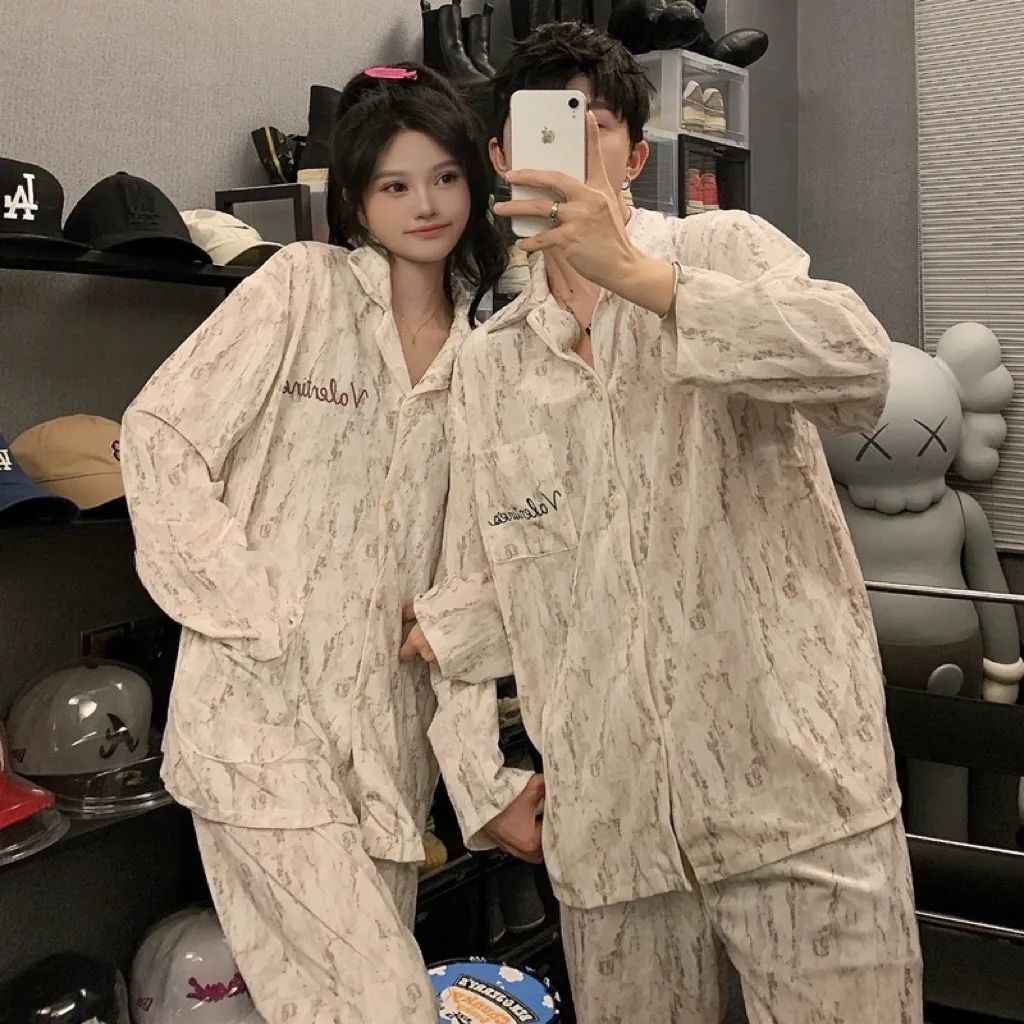 【首單立減】高級感情侶睡衣女春秋款冰絲男士長袖韓系ins風套裝