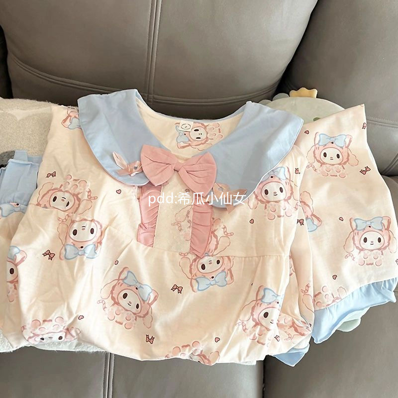 Sanrio Melody pajamas for women spring and autumn new style doll collar long-sleeved trousers cute cartoon home clothes set