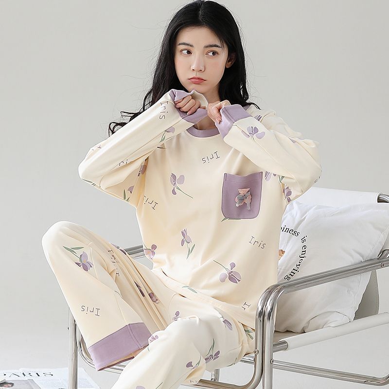 高檔純棉睡衣女春秋季寬鬆長袖大碼套裝甜美可愛冬天可外穿家居服