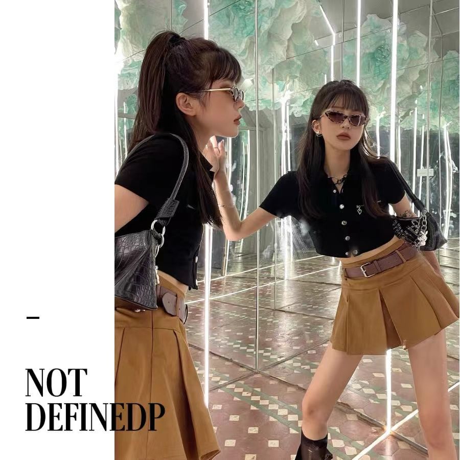 Brown American Retro Pleated Miniskirt Little Women Summer College Style High Waist Hot Girl A-Line Skirt