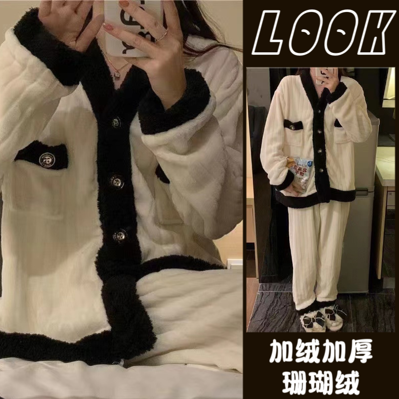 珊瑚絨睡衣女冬季新款ins甜美可愛加絨加厚法蘭絨冬天家居服套裝