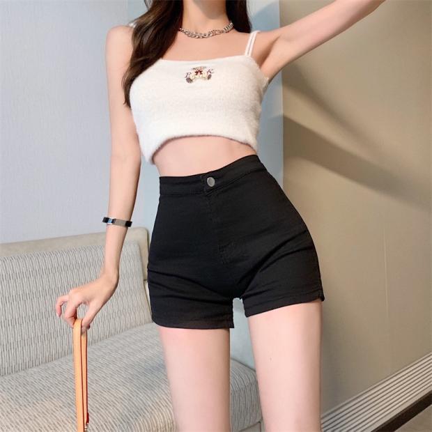 Super high-waist hot girl straight-leg hot pants pure desire Internet celebrity tight slimming black high-waisted shorts women's summer sexy buttocks