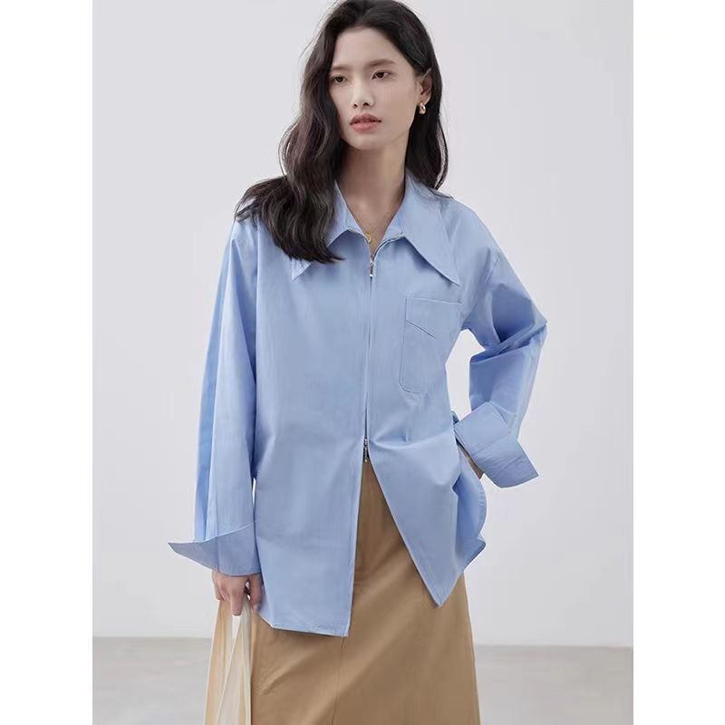 CONGRAZIO韩系洋气小众设计感拉链女年新款不规则polo领上衣