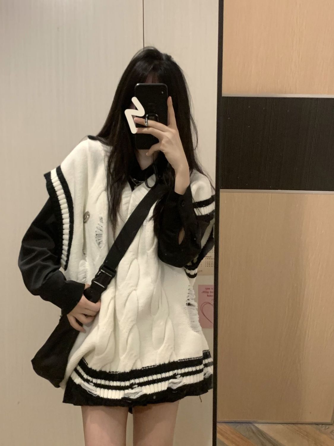 外搭寬鬆v領針織馬甲背心女秋季疊穿美式復古學院風毛衣坎肩馬夾