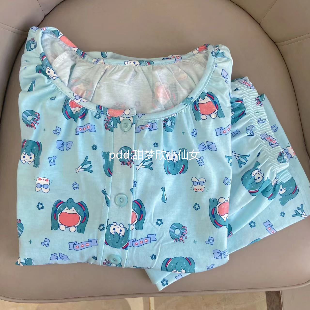 日系初音未來睡衣女春秋新款圓領長袖長褲可愛卡通學生家居服套裝