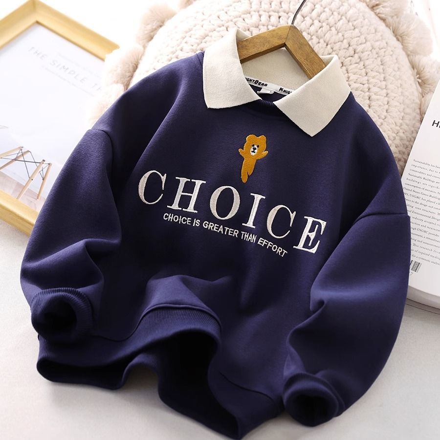 Boys polo shirt sweatshirt spring and autumn children's  new style medium and large children's lapel fashion bottoming shirt boy's top