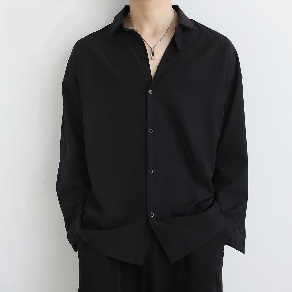 黑色襯衫男長袖免燙韓版潮流帥氣DK制服春秋季寬鬆男裝外套白襯衣