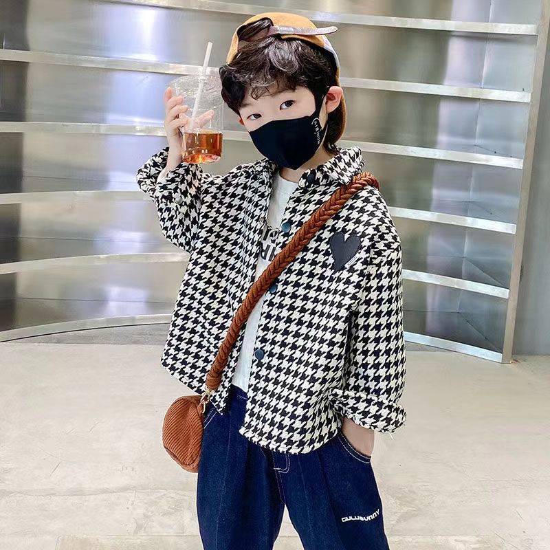 Boys' shirts, spring and autumn children's coats, baby spring shirts, fashionable, cool and handsome plaid tops, children's clothing, versatile