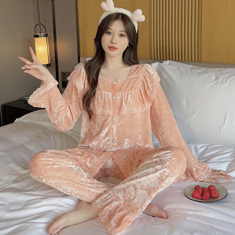 甜美少女公主風睡衣女金絲絨2023新款秋冬長袖高級感家居服兩件套