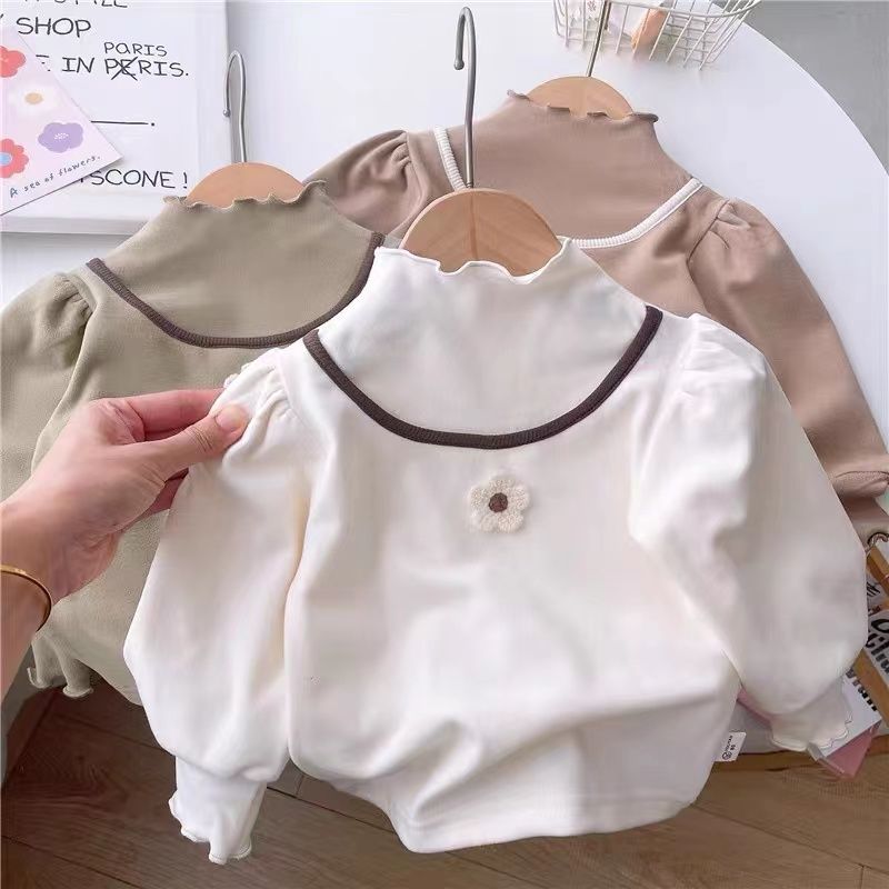 1-6 years old girls' fungus collar princess top baby long-sleeved T-shirt children's inner layer with spring and autumn style bottoming shirt
