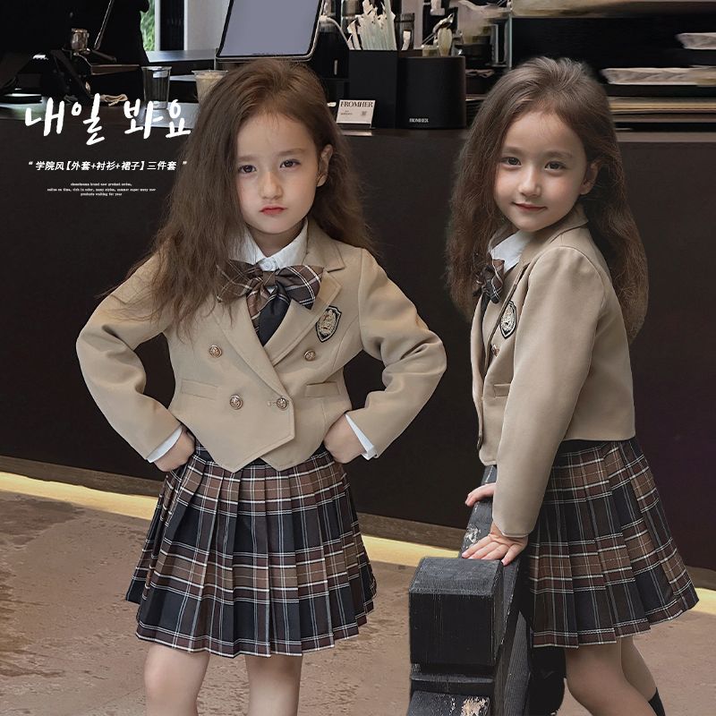 Girls American college style jk skirt suit jacket half skirt 2023 autumn new children's casual suit trend