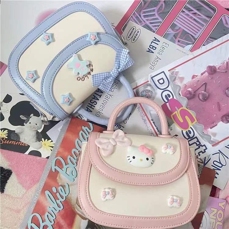 2023 new original girly mini saddle bag dopamine pink KT cat Y2K Japanese hand-held crossbody bag
